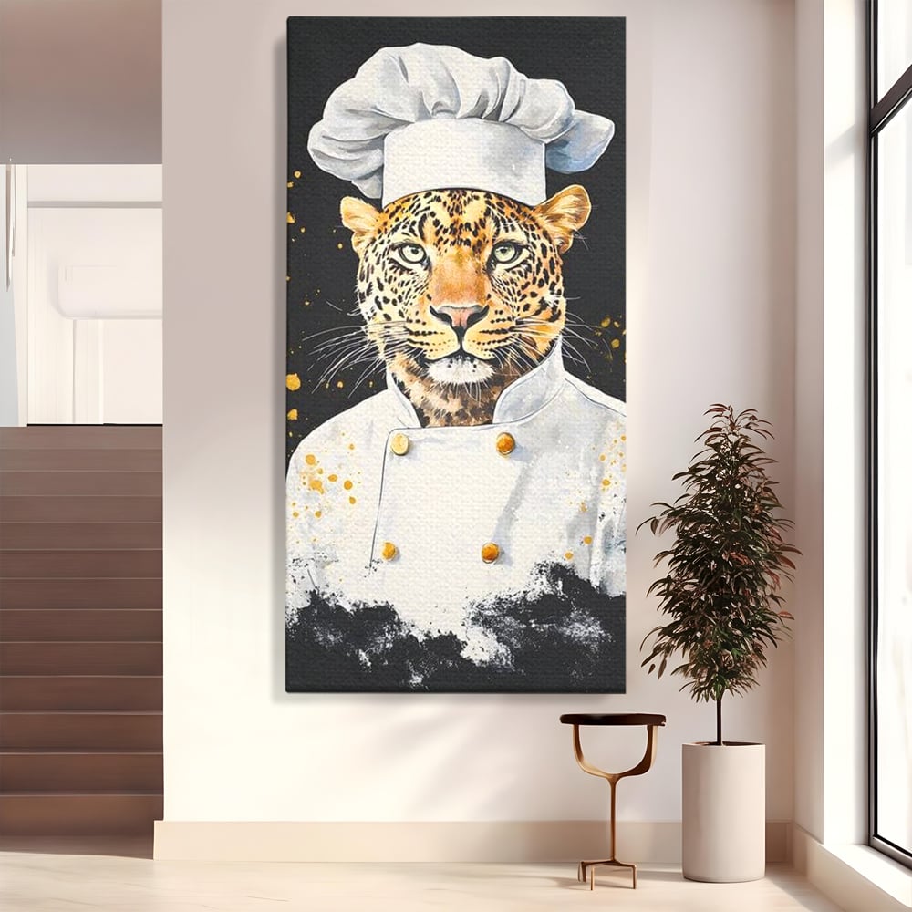 Tablou canvas cu tablou canvas cu leopard bucatar, fara rama, pe sasiu de lemn